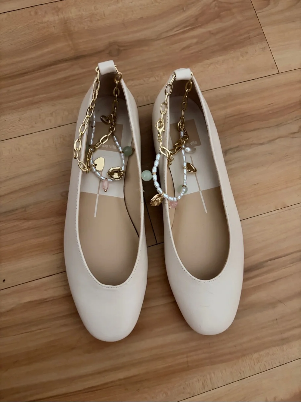 Dolce Vita Cream Ballet Flats with Decorative Anklet Chain